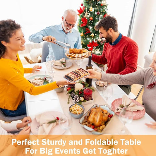 8FT(30" x 96") Folding Table, Indoor Outdoor Heavy Duty Picnic Table with Carrying Handle,Plastic Fold up Table for Picnic, Party, Camping,Office - White