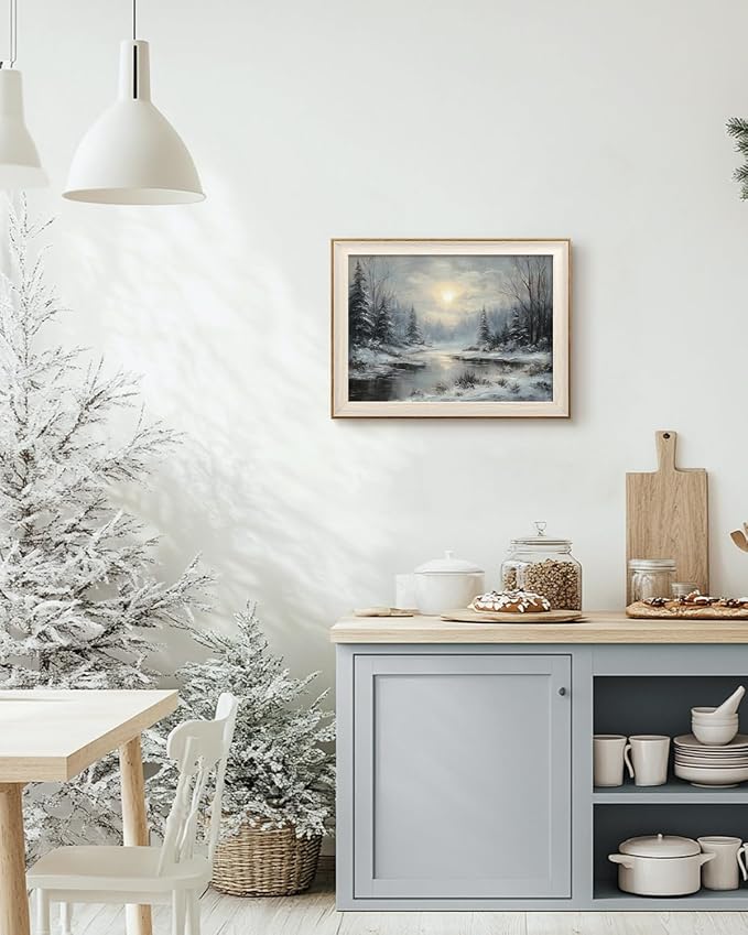 InSimSea Christmas Decor Framed Wall Art, Winter snow scene Canvas Painting, peaceful Home Decor, Unique Christmas Gifts For Table Wall Farmhouse Mantel Home Office 12L x 16W