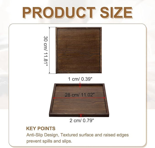 Wooden Serving Tray Square Wood Serving Tray Decorative Platter, 11.8x11.8 Inch Fit for Home Decor Kitchen Coffee Table Candle Holder, (Brown)