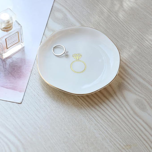HOME SMILE Ring Dish Printed Ring,Engagement Engaged Wedding Bridal Gifts for Newly Engaged Friend,Daughter, Sister,Newlyweds,BFF