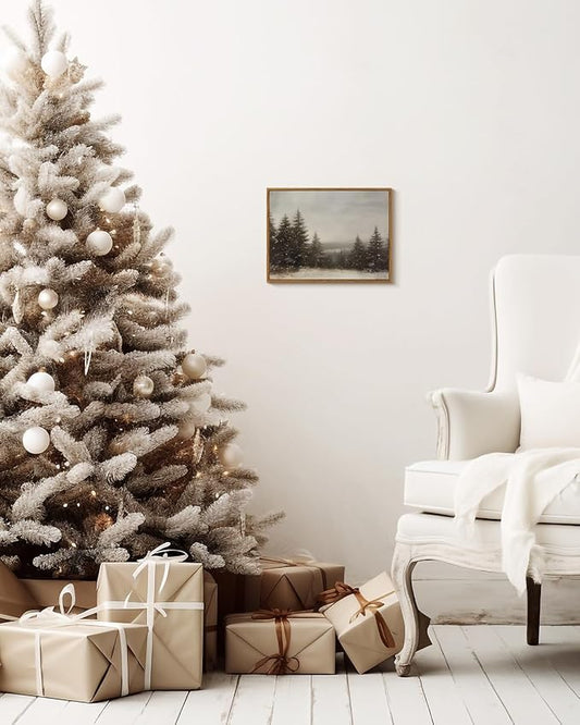 InSimSea Framed Canvas Wall Art Winter Christmas Decor Living Room Pine Tree Forest Decor Nature Landscape Decoration for Bedroom Bathroom Rustic Xmas Holiday Gifts 12x16 Inch