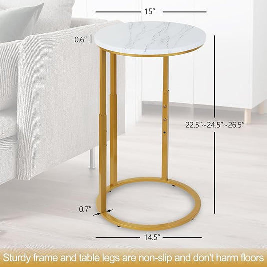 Serteaw C-Shaped End Table, Sturdy Side Table for Couch Sofa Bedside Small Space,C Snack Table TV Tray Record Player Stand Small Tables for Living Room Bedroom,Easy to Assemble,Gold
