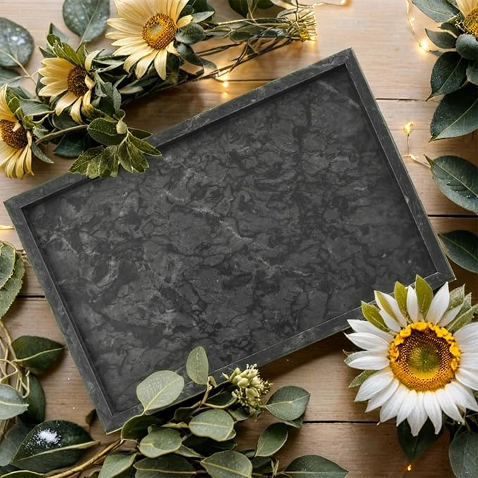 Yew & Tulip Natural Marble Vanity Tray, Nature Dark Gray Marble Serving Tray for Bathroom, Kitchen, Vanity, Home Decor, Wedding etc. (12"x 8" x 1.2")