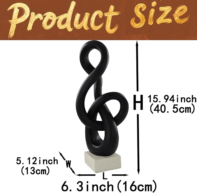 16" Modern Abstract Ribbon Decorative Sculpture, Knot Sculptures,Home Decor,Coffee Table Statues,Dining Living Room Desk Decor(Black)