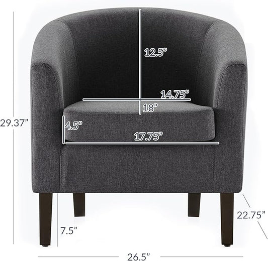 BELLEZE Living Room Chair, Linen Round Accent Barrel Chair, Club Tub Sofa Chair for Bedroom, Corner Chair with Flared Legs and Cozy Soft Padding - Highland (Gray)