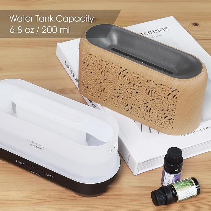 Earnest Living Essential Oil Diffuser Classic Flame Diffuser 200ml Timers Night Lights and Auto Off Function Home Office Humidifier Aromatherapy Diffusers for Essential Oils Wood