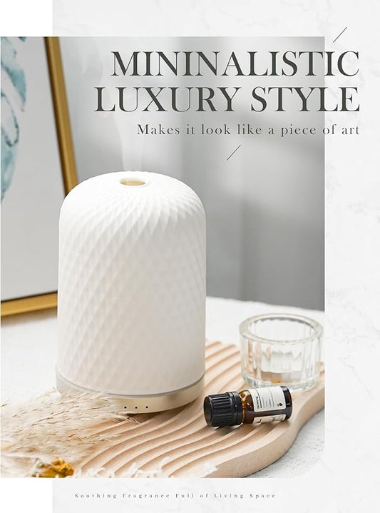 Essential Oil Diffuser,110ML Diffusers for Essential Oils Large Room, Ceramic Diffusers Decorative Ultrasonic Defuzzer, Ideal for Aesthetic Home,Dorm Décor, Yoga,White