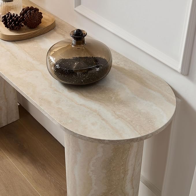 55.12" Faux Marble Pattern Entryway Table - Modern Narrow Console Table for Living Room and Hallway,Beige