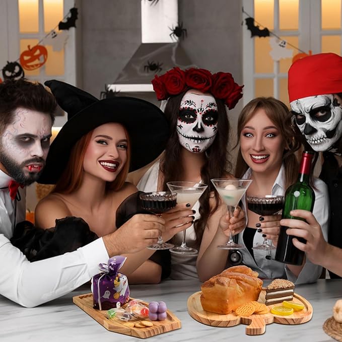 FOBSME 2 Pcs Halloween Wooden Charcuterie Boards Pumpkin and Coffin Shape Serving Platters Fall Wood Serving Trays Decorative Wooden Snack Dish Plates for Halloween Holiday Housewarming Presents