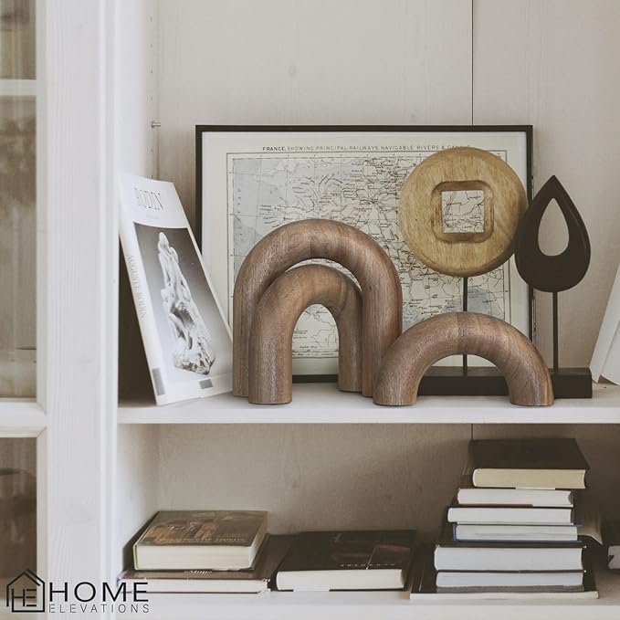 Wooden Arch Decor Set of 3 - Shelf Decor Aesthetic for Coffee Tables, Bookshelves, & Entryways - Acacia Wood Japandi Home Decor Accents - Modern Decorative Objects