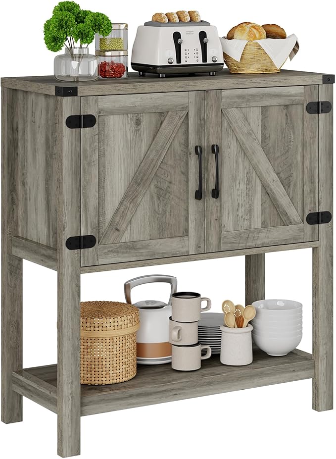 Console Table with 2-Door Cabinet Coffee Bar Cabinet Sofa Table,Entryway Table with Storage, Farmhouse Buffet Sideboard (Grey)