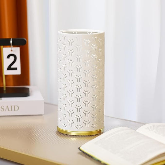 Small Modern Ceramics Bedside Table Lamp, 4.5 x 4.5 x 9.75 Inch White Triangle Style Nightstand Lamps, Side Table Lamps for Bedroom Living Room Entryway Table Light