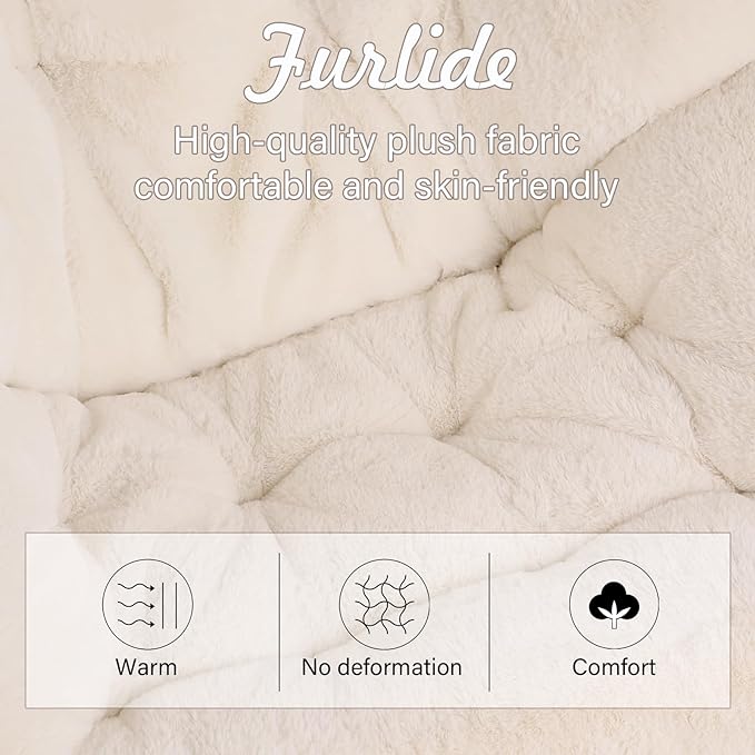 Saucer Chair with Ottoman, Oversized Dorm Chairs, X-Large Faux Fur Folding Chair, Foldable Metal Frame Chair for Bedroom, Living Room (Beige)