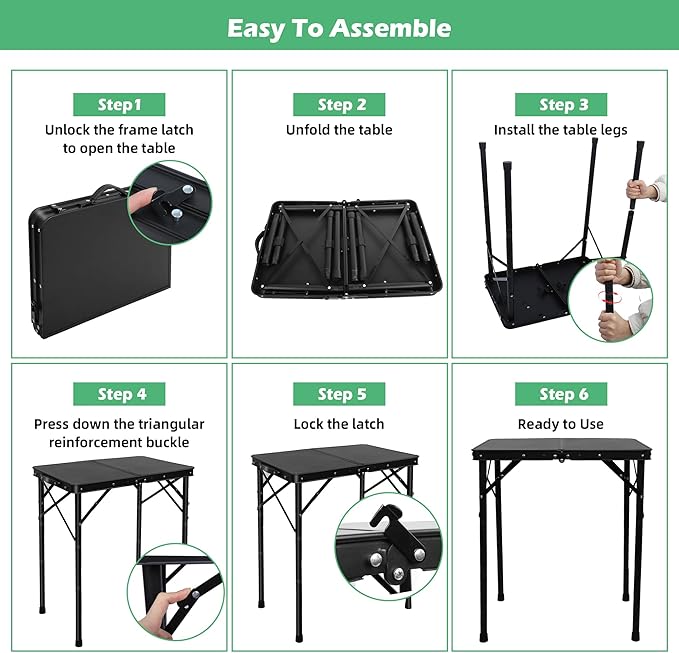 23”L×15”W×27”H Small Metal Folding Table, Picnic Camping Side Table for Outdoor Garden Patio - Portable Lightweight, Compact & Height Adjustable Grill Stand BBQ