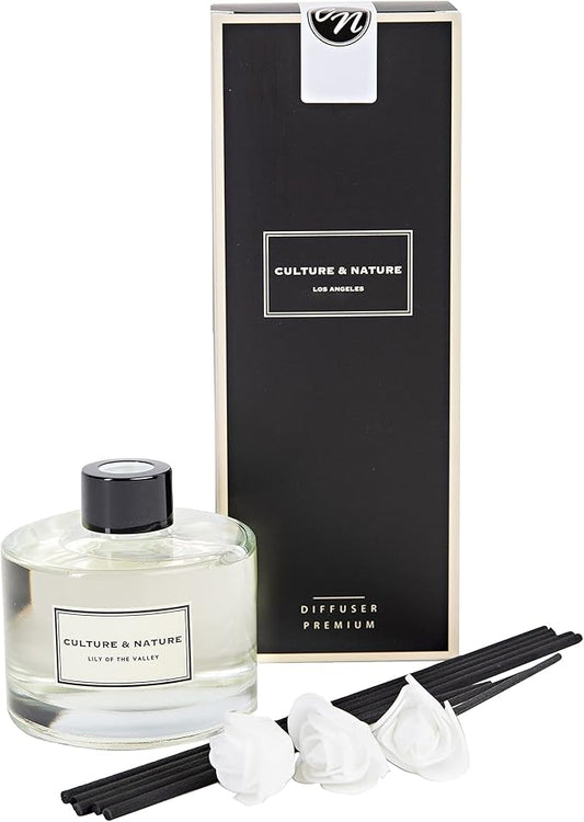 CULTURE & NATURE Reed Diffuser Set 6.7oz (200ml) Lily of The Valley Scented Diffuser with Sticks Home Fragrance Reed Diffuser for Bathroom Shelf Decor
