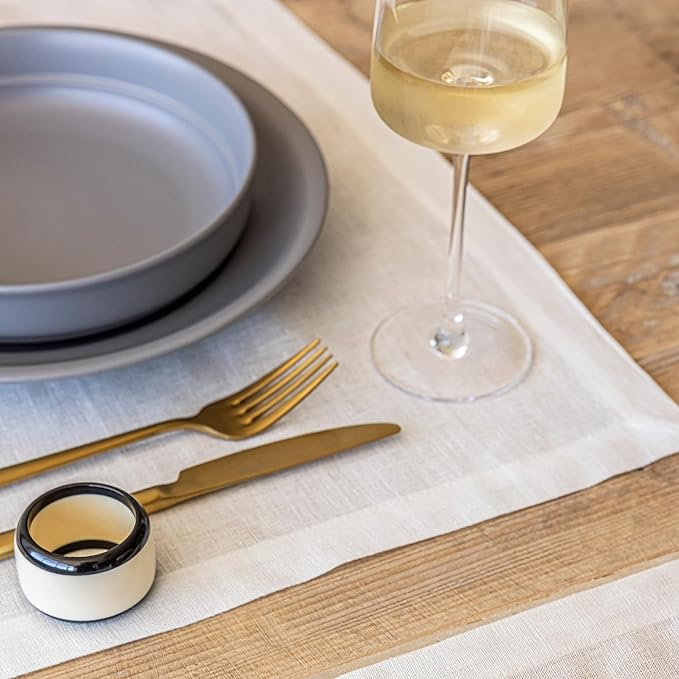 Over&Back Set of 4 Washed 100%-Linen Woven Placemats - Colorful Dining Table Mat - Machine Washable - Kitchen and Home Decor - Ivory