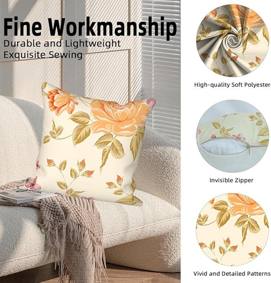 Spring Flower Pillow Covers 26"x26" Set of 4, Vintage Yellow Floral Pillowcases Countryside Cushion Cases for Chair Sofa Bed Living Room Garden Car Indoor Outdoor Party Home Decoration