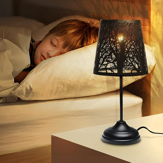 Timeflies Mini Table Lamp Bedside Lamp Decorative Nightstand Lamp for Bedroom Living Room, Black Metal Shade Forest Lighting, Bulb Included Halloween Room Decor