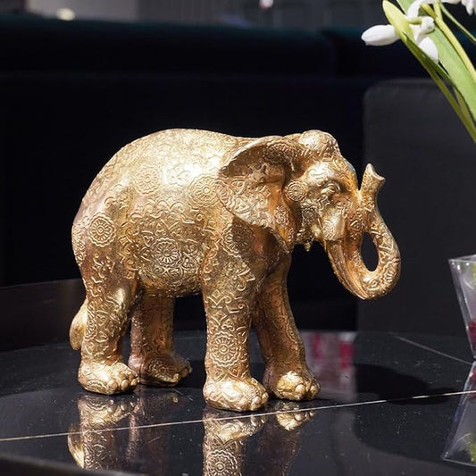 Guichifun Elephant Statues Home Décor Collectible Figurines - Gold Resin Boho Elephant Decoration Handmade Brings Good Luck Health for Living Room Shelf Office Gifts for Women 7.25 x 3.25 x 5.75 Inch