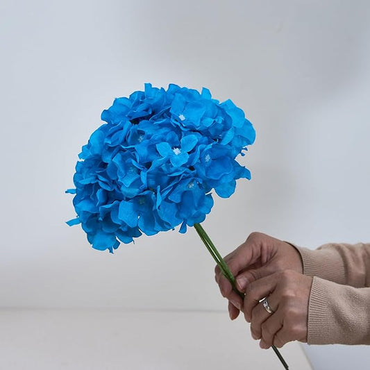 10Pcs Pacific Blue Artificial Hydrangea Flowers Fake Hydrangea Silk Flowers for Wedding Centerpieces Bouquets DIY Floral Decor Home Decoration with Stems(VASE NOT Included)