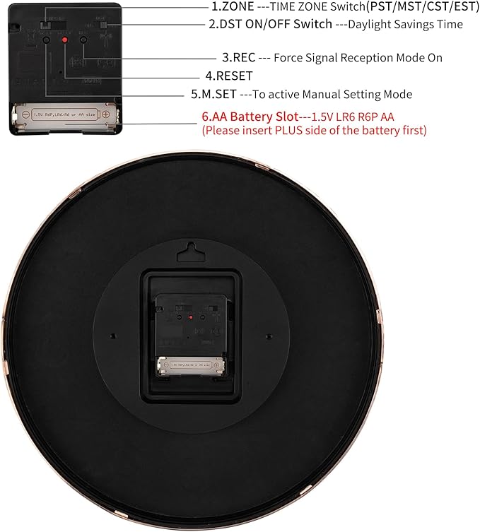 Foxtop Atomic Wall Clock Battery Operated Round Analog Modern Wall Clock Sets Automatically for Office Classroom Bedroom Kitchen Living Room (Rose Gold)