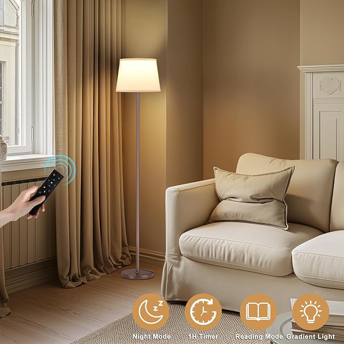【Upgraded Floor Lamps for Living Room, Modern Floor Lamp with Remote Control, Dimmable Colors Temperature Standing Lamp Foot Switch, 9W Bulb Tall Lamps for Bedroom Office Kid Room - Brown