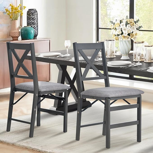 COLAMY Folding Dining Chairs Set of 4, Foldable Chairs with Padded Seats, Wood Folding Dining Room Chairs for Kitchen, Party, Camping, Dark Grey