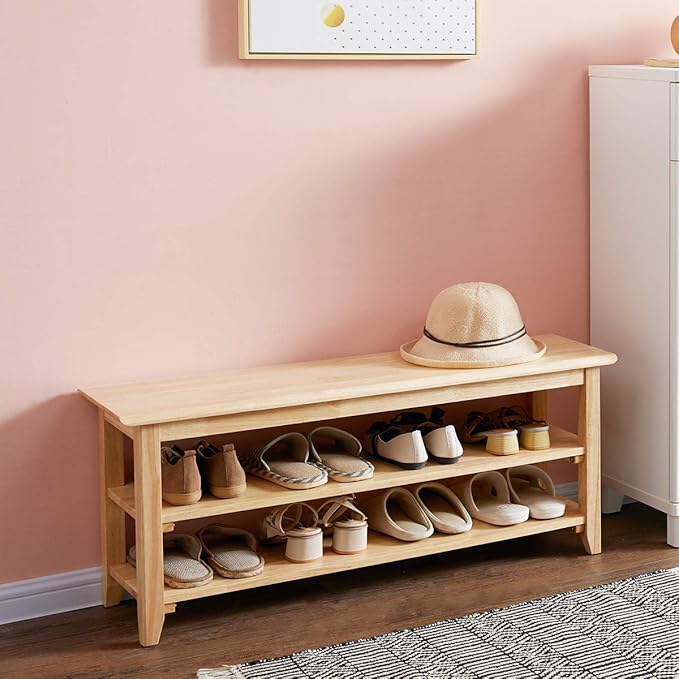 XKZG Storage Bench Wooden Shoe Rack Bench Simple Style Wood Entryway Bench (Natural,39.4")
