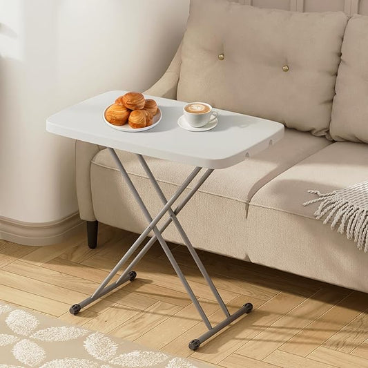Athena Collection Folding TV Tray Couch Table 30 Inch Wide with 4 Height Adjustable, Portable Small Folding Table Dinner Tray Laptop Table for Living Room Small Space for Eating on Bed Sofa Couch