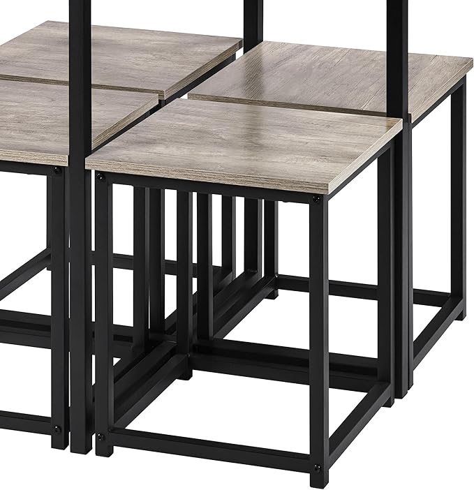 Yaheetech Dining Table Set for 4 Industrial Kitchen Table with 4 Chairs, Space-Saving Design for Apartment, Small Space, Breakfast Nook, Gray