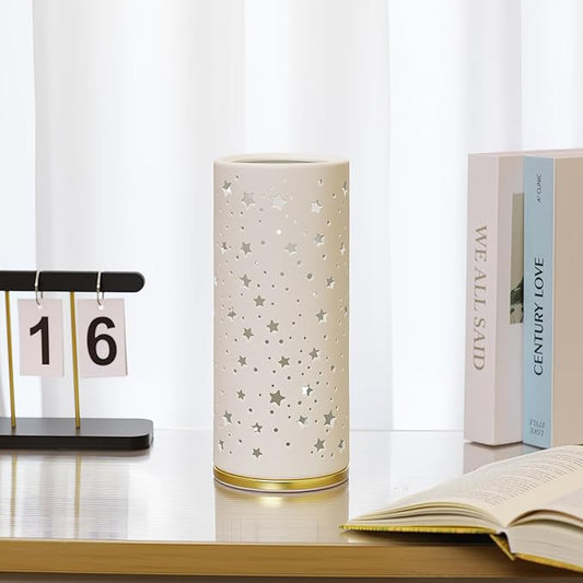 Small Modern Ceramics Bedside Table Lamp, 4.5 x 4.5 x 11 Inch White Starlight Style Nightstand Lamps, Side Table Lamps for Bedroom Living Room Entryway Table Light