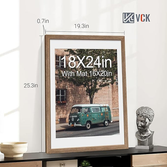 VCK 18x24 Poster Frame 2 Pack - Walnut, High-End Wood Picture Frames with Polished Plexiglass, Display 16x20 Photo with Mat or 18x24 without Mat, Art Gallery-Quality, Wall Hanging, Walnut