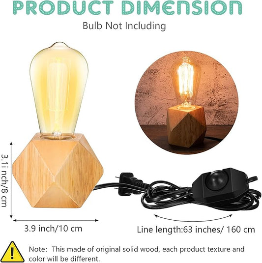 Riakrum 2 Pieces Industrial Wooden Lamp Base E26/ E27 Vintage Desk Lamp with Switch Plug Wood Small Lamp Base Polygon Industrial Night Light Boho Decor for Living Room Bedroom (No Bulb)