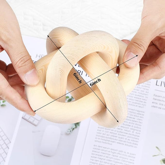 3 Link Wood Knot Decor - Hand Carved Coffee Table Decoration, Boho Chain Link Decor, Modern Shelf, Rustic Objects for Home Living Room Bedroom(Natural)