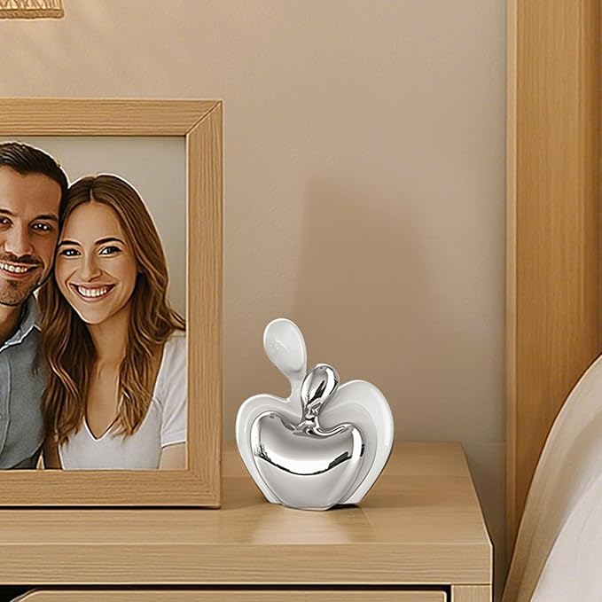 White Silver Mini Hugging Couple Statue Ceramic Lover Figurine Home Decor is a Romantic Gift for Her on Wedding Anniversary and Valentines, TV Stand Decoration Knick Knacks for Shelves (White Silver)