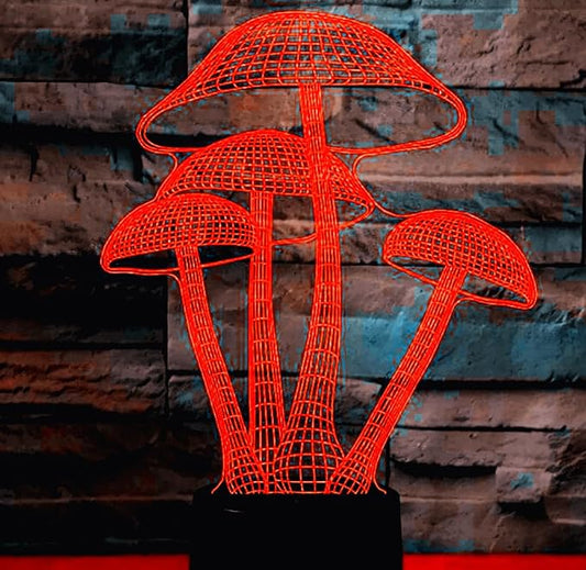 3D Mushroom Night Light Lamp Illusion 7 Color Changing Touch Switch Table Desk Decoration Lamps Acrylic Flat ABS Base USB Cable Birthday Gift Toys