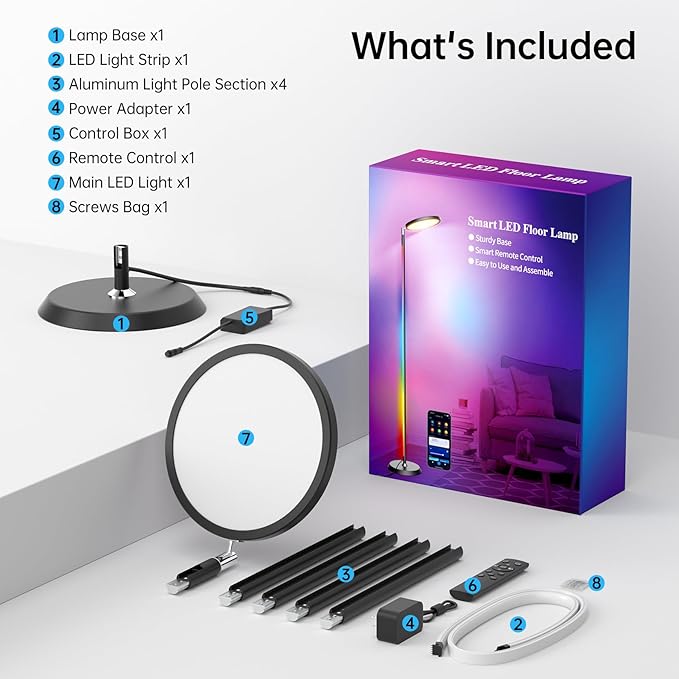 Smart LED Floor Lamp, RGBCW Corner Lamp Works with Alexa, 2000LM Color Changing Standing Lamp with 16 Million DIY Colors,Music Sync,Torchiere Tall lamp for Living Bedroom Room,APP/Voice/Remote Control