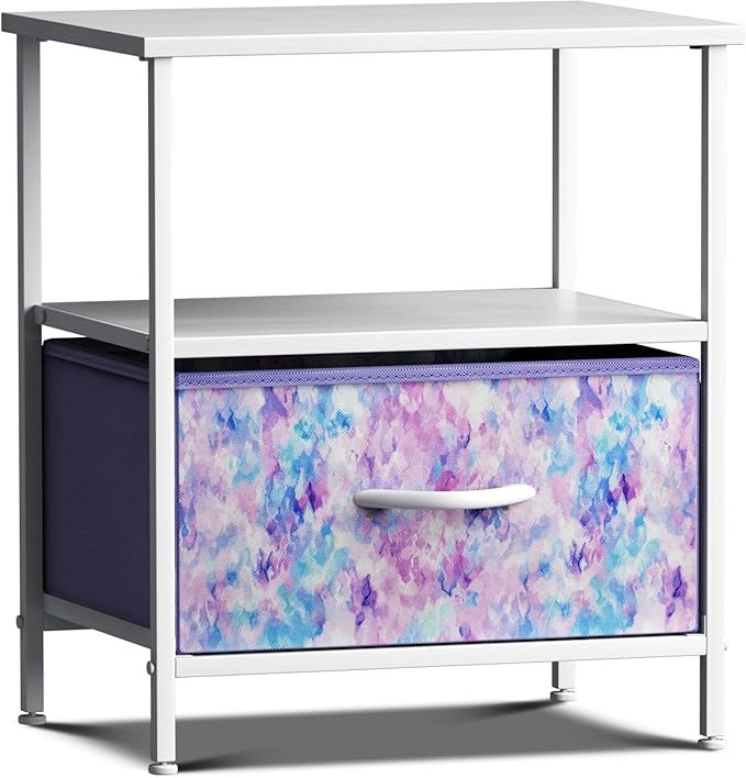 Sorbus 1 Drawer Shelf Storage Nightstand - Kids Bedside Furniture End Table Night Stand with Steel Frame Wood Top & Easy Pull Fabric Bins. Dresser & Chest for Home Bedroom Accessories Office & College
