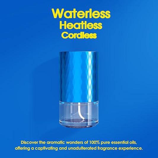 Airversa Waterless Diffuser Essential Oil 100ml Capacity Scent Air Machine for Home Aromatherapy Premium Metal Nebulizer Battery Operated 3 Mist Settings Timers Color Light AN5(Blue)