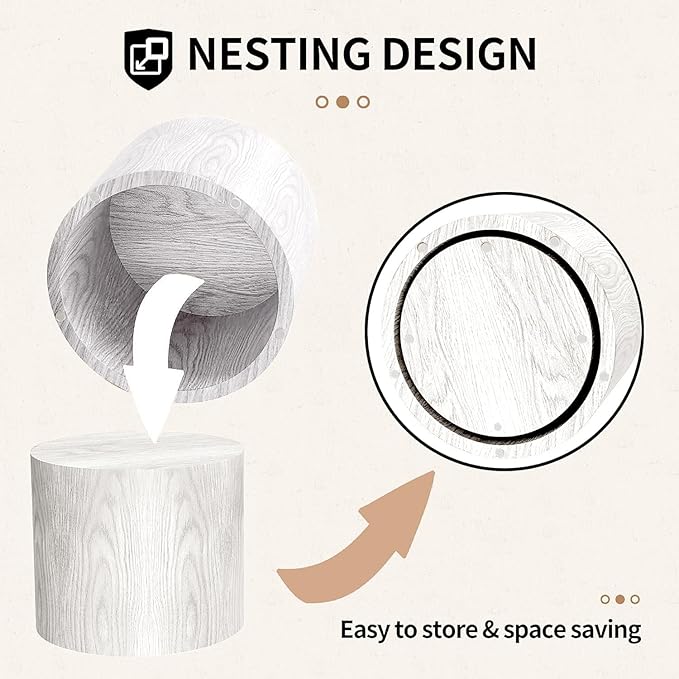 KEVINSPACE Coffee Table Set of 2, 18.9" Modern Round Coffee Tables White Nesting Coffee Table Circle Side Table for Small SpaceAccent End Table Set No Assembling White Wood Grain