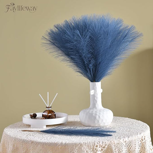 𝟱𝟬𝙥𝙘𝙨 Pampas Grass 𝟭𝟳in, Faux Pampas Grass Home Decor, Artificial Pampas Grass Fluffy Floral Flower Arrangement for Party Wedding Dinning Hall (𝗕𝗹𝘂𝗲)