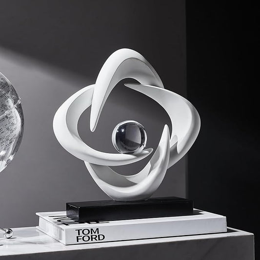 FJS Abstract Art Statues for Home Decor, White 4 Pointed Star Sculpture, 10.8" H Modern Coffee Table Bookshelf Decor Accents, Decorations for Living Room Dining Room Office Hotel (White)