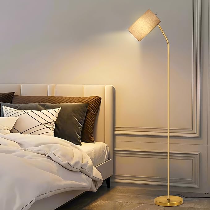 Gold Floor Lamp for Living Room with Remote,Remote Custom Color Temperature & Brightness, Stepless Dimmable Bulb Included,Tall Stand Reading Lamp for Living Room Bedroom Office(Beige/Gold)