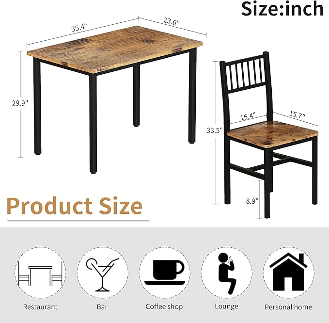 AWQM 3 Piece Dining Table Set for 2, Small Kitchen Table Set for 2 with Chairs,Wood Breakfast Nook Table and Chairs Set of 2,Dinette Set for Small Space,Dining Room,Apartment, Brown