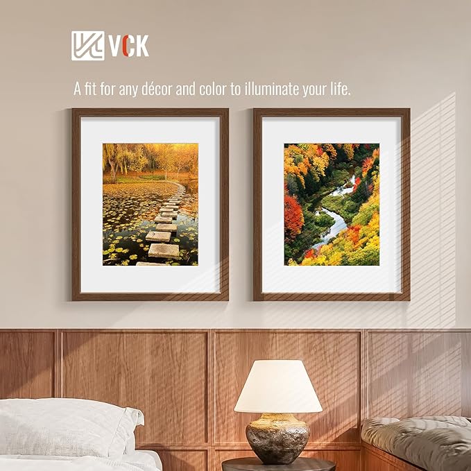 VCK 16x20 Picture Frame 5 Pack - Brown, High-End Wood Poster Frames with Tempered Glass, Display 11x14 Photo with Mat or 16x20 without Mat, Art Gallery-Quality, Wall Hanging, Brown