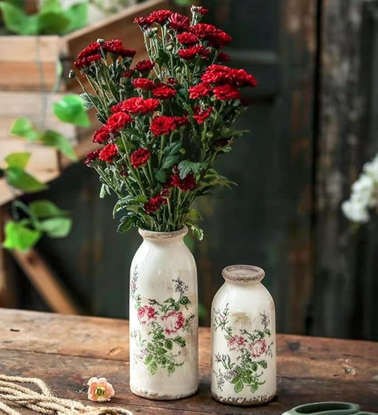 Ceramic Rustic Farmhouse Vase, Distressed Flower Vase for Home Decor, Ideal Shelf Decor, Boho Vase for Living Room Bedroom Kitchen Office Decor Centerpiece Table Decorations (6 inches)…