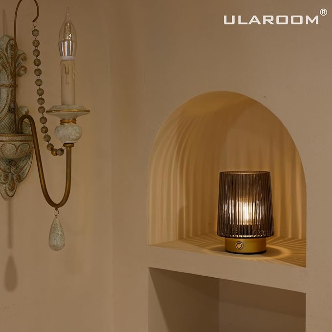 Cordless Lamp Rechargeable Battery Operated lamp, Glass Small Table lamp - Portable Dimmable Brightness Touch Wireless Bedside Lamp for Bedroom Kitchen Dining Home Living Room Decor Grey