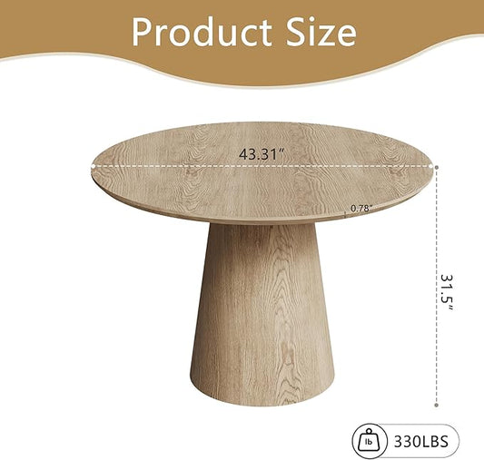 Round Dining Table for 4, 43'' Modern Wooden Pedestal Table, Farmhouse Kitchen Table, Minimalist Round Table Circle Dining Tables for Living Room & Dining Room