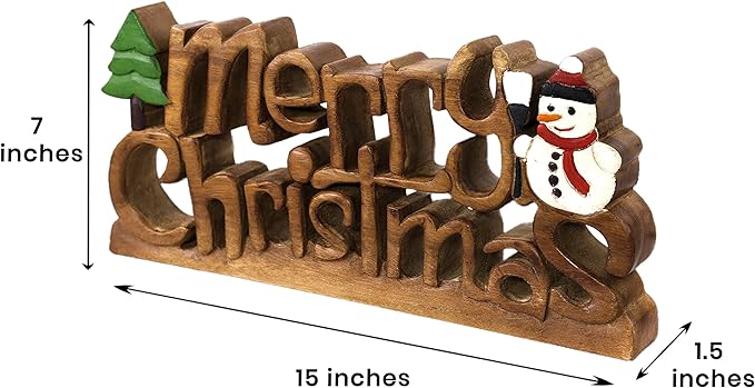 Decozen Living Room Decor: Handcrafted Merry Christmas Centerpiece - Christmas, Bedroom, Indoor Coffee Table, House, Dining Room, Farmhouse & Kitchen Decor, Housewarming Gifts - Solid Wood