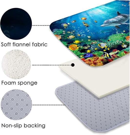 Bath mats in Bathroom and Kitchen Sponge Foam Carpet absorbs Soft (71 x 24 inches), Flange mats in Bedside and Living Room are Non Slip and Bright 3D Printing (Dolphin Underwater World)